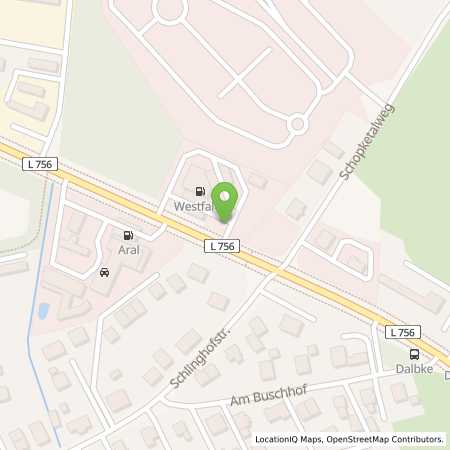 Standortübersicht der Erdgas (CNG) Tankstelle: Westfalen Tankstelle in 33689, Bielefeld
